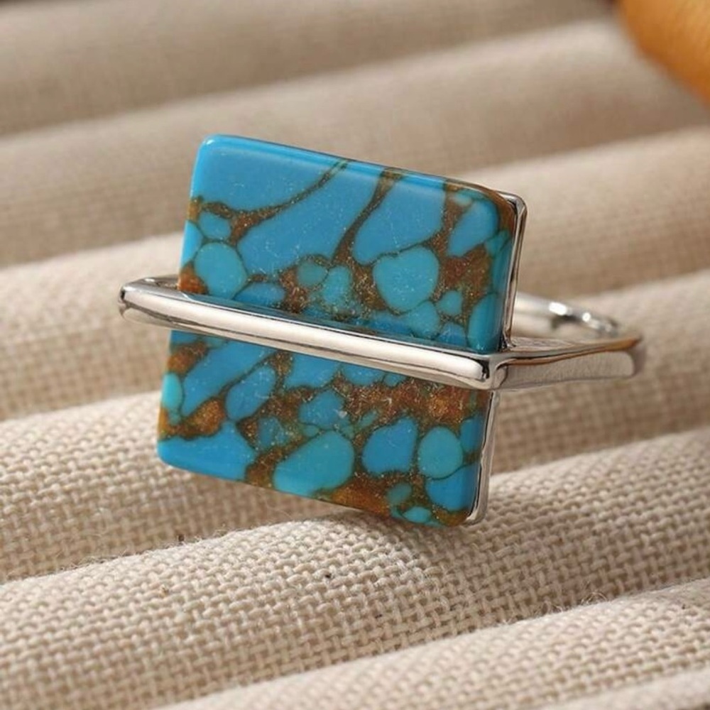 Turquoise and Silver Modern Statement Ring - Picture 3 of 10